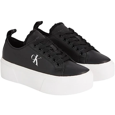 Image of Calvin Klein Jeans Women Cupsole Trainers Flatform Low, Black (Black/Bright White), 6.5 UK