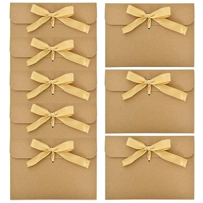 Image of 50pcs Gift Envelopes, Kraft Paper Envelopes with Ribbons, Money Cash Folding Cards, Greeting Invitation, Vintage for Valentine&#039;s Day, Mother&#039;s Day (Golden Ribbons)
