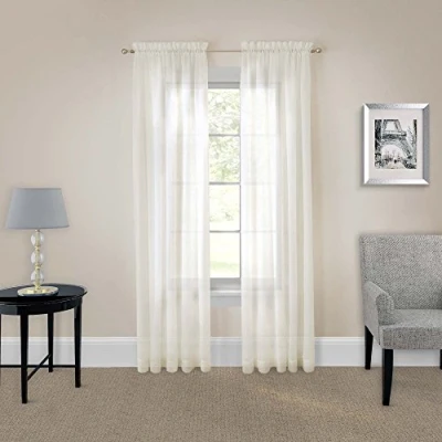 Image of Pairs to Go Rod Pocket Sheer Window Curtains for Bedroom or Living Room (Double Panel), Polyester, Ivory, 59&quot; x 95&quot;