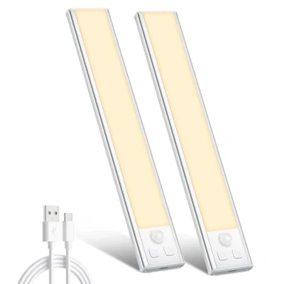 Image of Ylatoial Under Cupboard Kitchen Lights, 2 Pack Warm White 32 LED Dimmable 1000mAh Rechargeable Magnetic Motion Sensor Lights Indoor for Wardrobe Cabinet Shelf