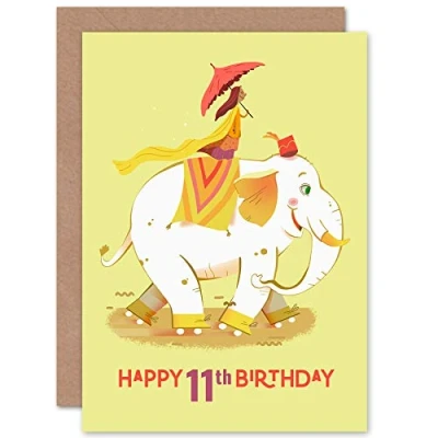 Image of Wee Blue Coo Elephant Skates Birthday 11th Greetings Card