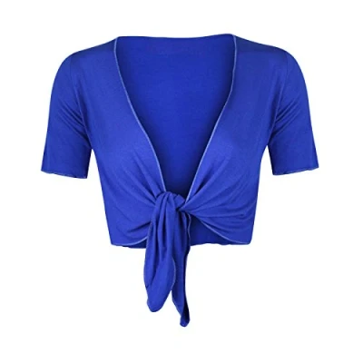 Image of STAR FASHION Women Cap Sleeve Bolero Shrug Tie Up Front Cropped Cardigan Short Sleeves Top Royal Blue UK 12 14