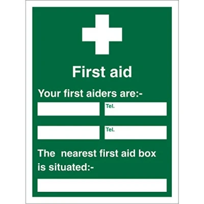 Image of Seco First Aid Your Aiders Are/The Nearest Box Is Situated Sign, 450mm x 600mm 1mm Semi Rigid Plastic