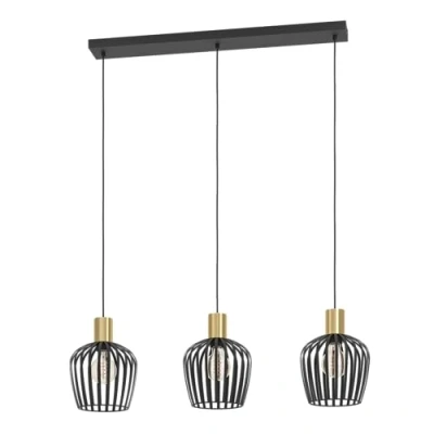 Image of EGLO Empoli pendant light, black/brass coloured, 3 bulb.