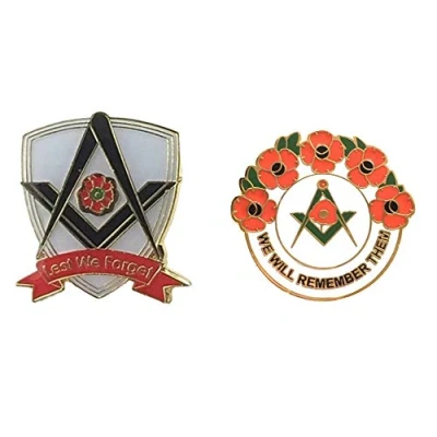 Image of Smartbadge® Masonic Lest We Forget Remembrance Poppy Badge And Will Remember Hard Enamel Lapel Pin Badges