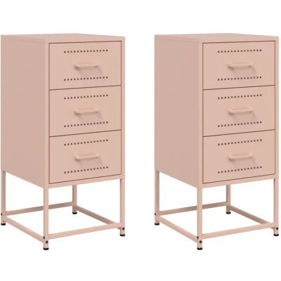 Image of vidaXL Bedside Cabinets 2 pcs Pink 36x39x78 cm Steel
