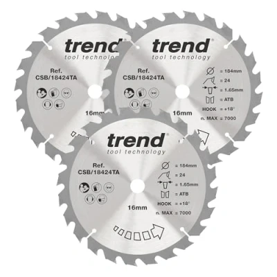 Image of Trend Wood Cordless Circular Saw Blade 184mm x 16mm 24T, 3 Pack