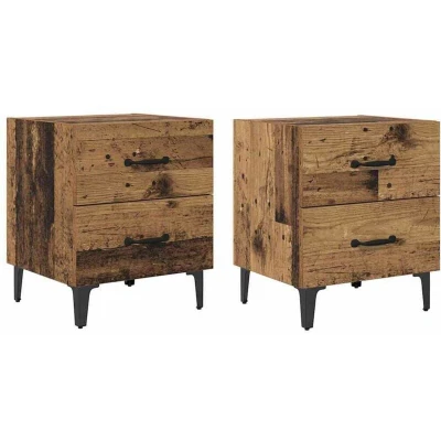 Image of vidaXL Bed Cabinet 2 pcs Old wood 40 x 35 47.5 cm Engineered