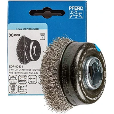 Image of PFERD Cup Brush, Diameter 60 mm, unbraided, 0.30 mm Stainless Steel Wire, X Lock Socket, 43468925 for Quick and Comfortable Tool Changes