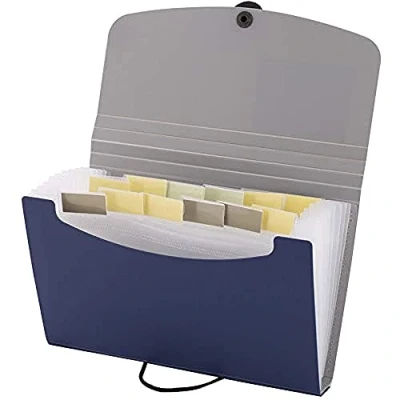 Image of D.RECT 5888 Expandable Expanding Document Folders 12 Compartments A6 for Receipts/Files/Invoices Blue