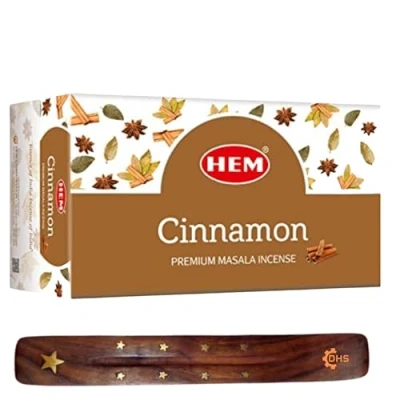 Image of HEM Cinnamon Premium Incense Sticks, Full Pack of 12, Each 15 gms with DHS stick holder for Yoga, Meditation, Healing, Spirituality, Aromatherapy, Spa and Relaxation…