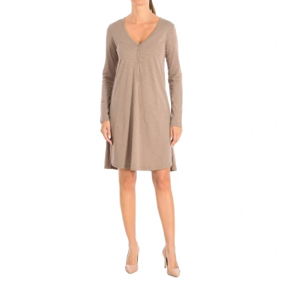 Image of United Colors Of Benetton Womens Long sleeve dress 3BCJV7044 woman Brown Cotton Size X Small