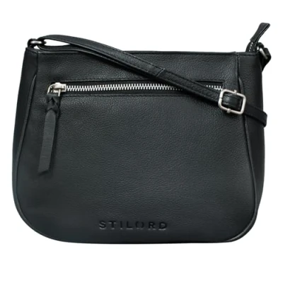 Image of STILORD &#039;Samira&#039; Handbag Women Leather Small Vintage Ladies Tote Bag Satchel Crossbody Saddle in Genuine Leather, Colour:Black