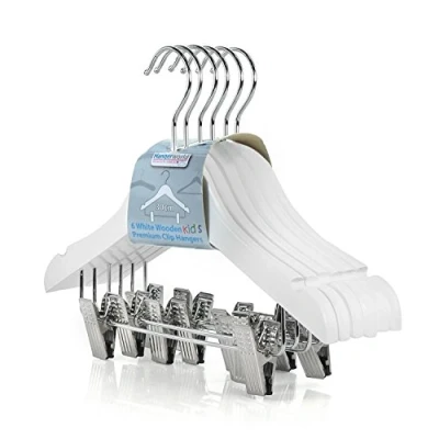 Image of HANGERWORLD Children&#039;s White Wooden Coat Hangers with Trouser/Skirt Clips For Baby &amp; Toddler Clothes 30cm (11.8&quot;) (6)