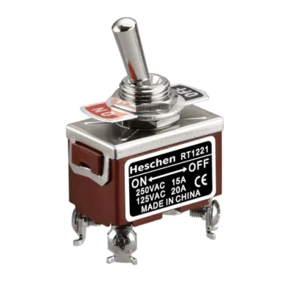Image of Heschen Metal Toggle Switch, RT1221, DPST, Maintained, ON/OFF 2 position, 15A 250VAC, CE
