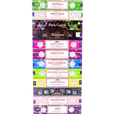 Image of Satya Incense Sticks Patchouli White Sage Black Crystal Emotions Mystic Yoga Nag Champa Traditional Ayurveda Seven Chakra Superhit Positive Vibes Reiki (Series 2)