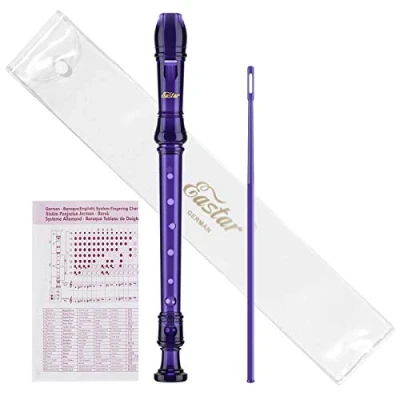 Image of Eastar Soprano Recorder Instrument for Kids Students Beginners, German Fingering C Key 3 Piece with Cleaning Kit, Storage Bag, Chart, ERS 1GPu, Purple, School Approved