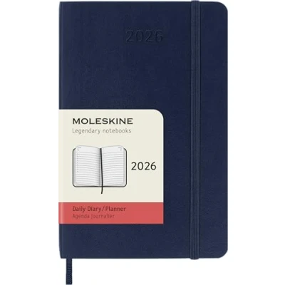 Image of Moleskine Daily Planner, Agenda 2026 12 Months, With Soft Cover and Elastic Closure, Pocket Size 9x14, Blue Color