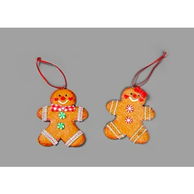 Image of Christmas Tree Hanging Decorations Traditional Gingerbread Cookie Couple Man &amp; Lady Xmas Wall Home Décor Ornaments 12pcs Set