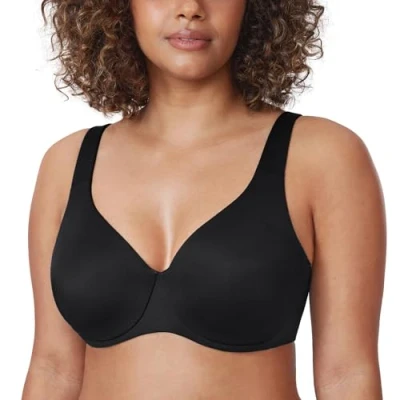 Image of Delimira Women&#039;s Minimiser Bra Plus Size Non Padded Underwired Seamless Comfort Bras Black 46C
