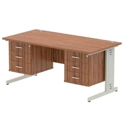 Image of Impulse 1600x800 Desk Walnut Silver Cable Managed + 2x Fixed Pedestal