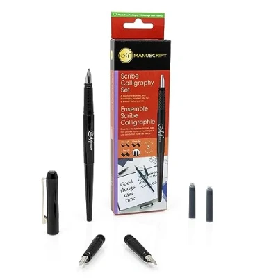 Image of MANUSCRIPT Scribe Calligraphy Writing Pen Set Traditional with 3 Highly Polished Nibs for Smooth Delivery of Ink (Right Handed)