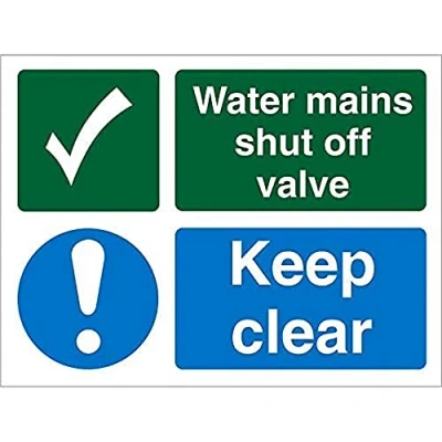 Image of Seco Water Mains Shut Off Valve Sign, 200mm x 150mm 1mm Semi Rigid Plastic