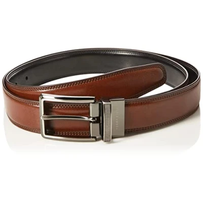 Image of Perry Ellis Men&#039;s Portfolio Double Stitched Leather Reversible Belt (Sizes 30 42 Inches), Brown/Black, 34