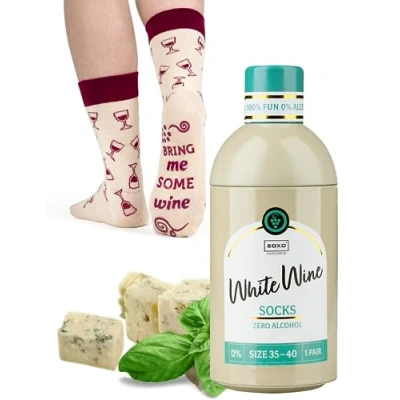 Image of soxo Drinks Socks Women Funny Ladies Gift Ideas Long Womens Sock Women&#039;s Funky Gifts 2.5 6.5 White Wine 1 Pair