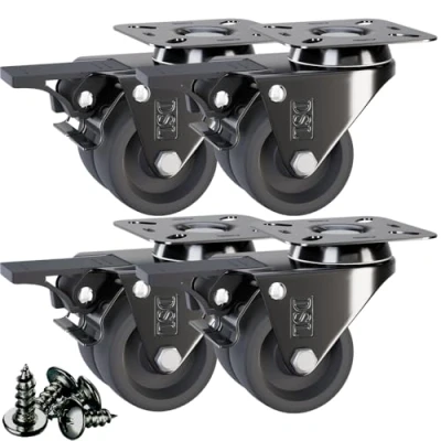 Image of DSL Caster Wheels Set of 4 TPR Heavy Duty Braked 50mm Swivel Castor Trolley No Floor Marks Silent Rubbered Castors for Furniture Upto 400KG + Free Fitting