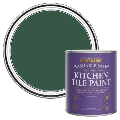 Image of Rust Oleum Green Water Resistant Kitchen Tile Paint in Satin Finish The Pinewoods 750ml