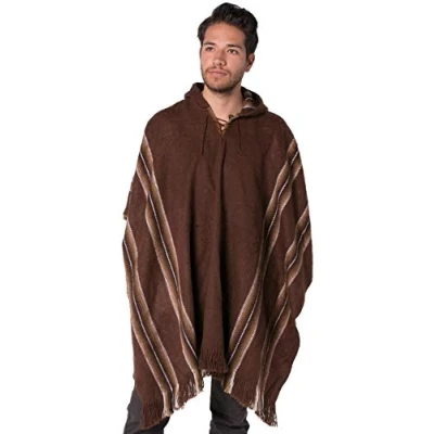 Image of Gamboa Handmade Alpaca Mens Poncho Hoodie Cowboy Mexican Cape Blanket