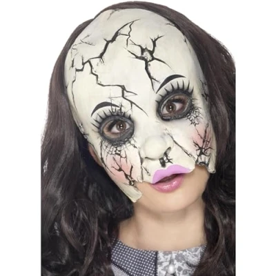 Image of Smiffys Damaged Doll Mask, Multi Coloured Chinless, Latex, Halloween Twisted Fairytale Fancy Dress, Dress Up Masks