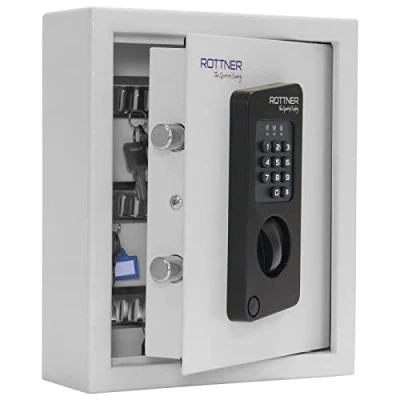 Image of Rottner Keytronic 20 Key Safe Steel Electronic Lock Emergency Opening Possible Adjustable Hook Bar incl. Mounting Material and Tags