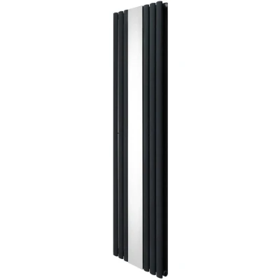 Image of Oval Panel Radiator With Mirror 1800mm x 500mm Modern Designer Double Column Vertical Heater Matt Anthracite Grey Carbon Steel Wall Mounted Kitchen Living Room Cleaning Brush Fixing Kit &amp; Brackets