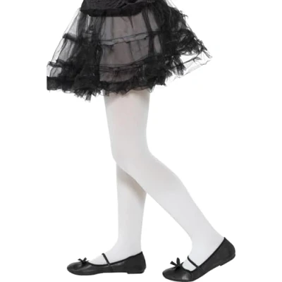 Image of Smiffys Opaque Tights, Childs, White Age 6 12, Children&#039;s Tights and Petticoats Fancy Dress, Child Dress Up Accessories