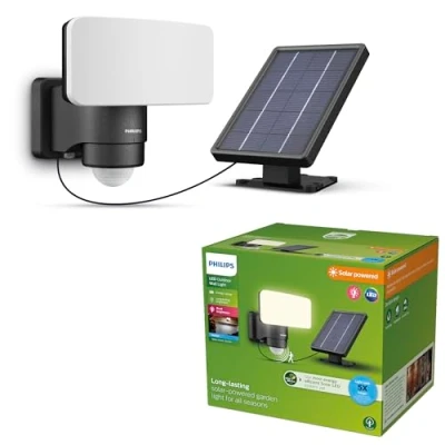 Image of PHILIPS Tylus UltraEfficient Outdoor Solar Security Light with Sensor, 5000K, 1000/50lm Black