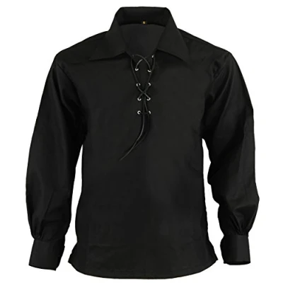 Image of Scottish Highland Jacobite Jacobean Ghillie Kilt Shirt Black L