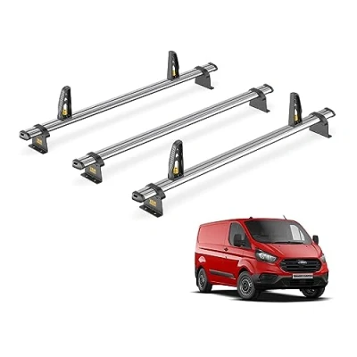 Image of Van Guard Trade Roof Rack for Ford Transit Custom (2013 2024 GEN1) 3 Steel Bars &amp; Loadstops [Only Suitable Standard Models] UltiBar SB304