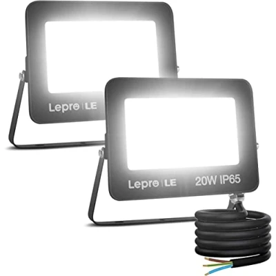 Image of Lepro 20W LED Floodlight Outdoor, 1700LM Security Lights, Waterproof IP65, Daylight White Outdoor Lights for Garden, Backyard Pack of 2 [Without Sensor]