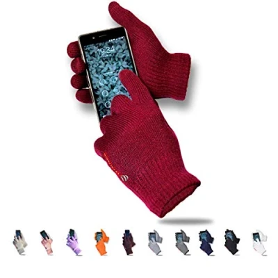 Image of AXELENS Winter Touch Screen Gloves for Men and Women Soft Warm Fleece Knitted Wool Interior Smartphones, Mobile Phones Tablets Gift Box Included BORDEAUX