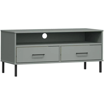 Image of vidaXL TV Cabinet with Metal Legs Grey Solid Wood Pine OSLO