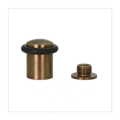 Image of Door Stop Made of Brass Threaded Base Floor Mounting doorstopper Includes Screw + Plug EVI Herrajes Mod. I 108 (Brass Leather Black Rubber, 20x29mm)