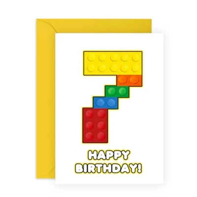 Image of Central 23 7th Birthday Card 7 Building Block Toddler Milestone Cards Age Seven Year Old Seventh Gifts For Boys Grandson Nephew Comes With Sticker
