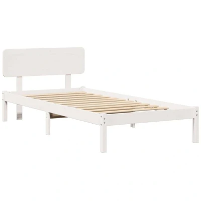 Image of vidaXL Bed Frame with Headboard White 75x190 cm Solid Pine Wood