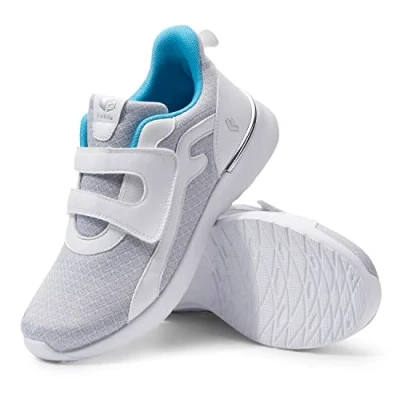 Image of FitVille Womens Lightweight Walking Shoes Wide Fit Fashion Trainers Adjustable Comfortable Sneakers for Plantar Fasciitis Grey White
