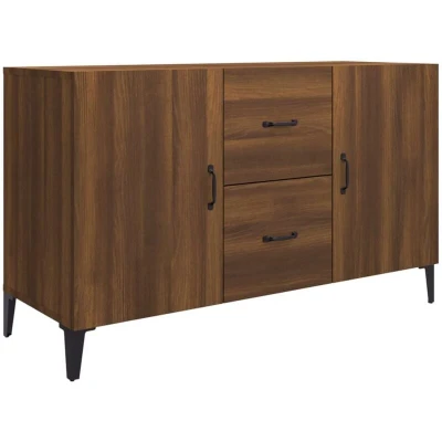 Image of vidaXL Modern Sideboard Cabinet Brown Oak Finish, Engineered Wood Construction with Metal Legs, Interior Organiser for Living room and Bedroom