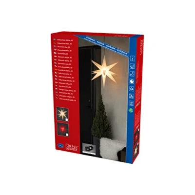 Image of Konstsmide Christmas Lights/Outside Lights LED Decoration 3D Star/Outdoor Lighting (IP44) / Built in Dimmer/Warm White LED/Black Cable/White