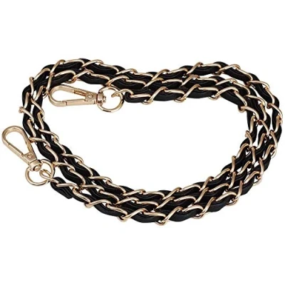 Image of POFET Chain Strap with Black Leather Weave Replacement for Evening Bag Cross Body Shoulder Satchel DIY Purse Clutches 120CM
