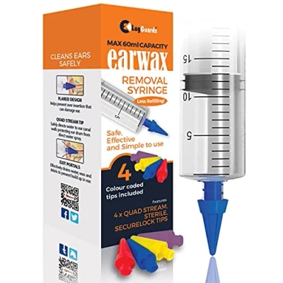 Image of LUGGUARDS® 60ml HIGH Capacity Quad Stream Ear Wax Removal Syringe with 4 STERILE Colour Coded Tips